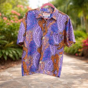 Avanti Hawaii Lei Silk Koi Aloha Hawaiian Shirt Spooner Sun Surf Kahala  L Bold
